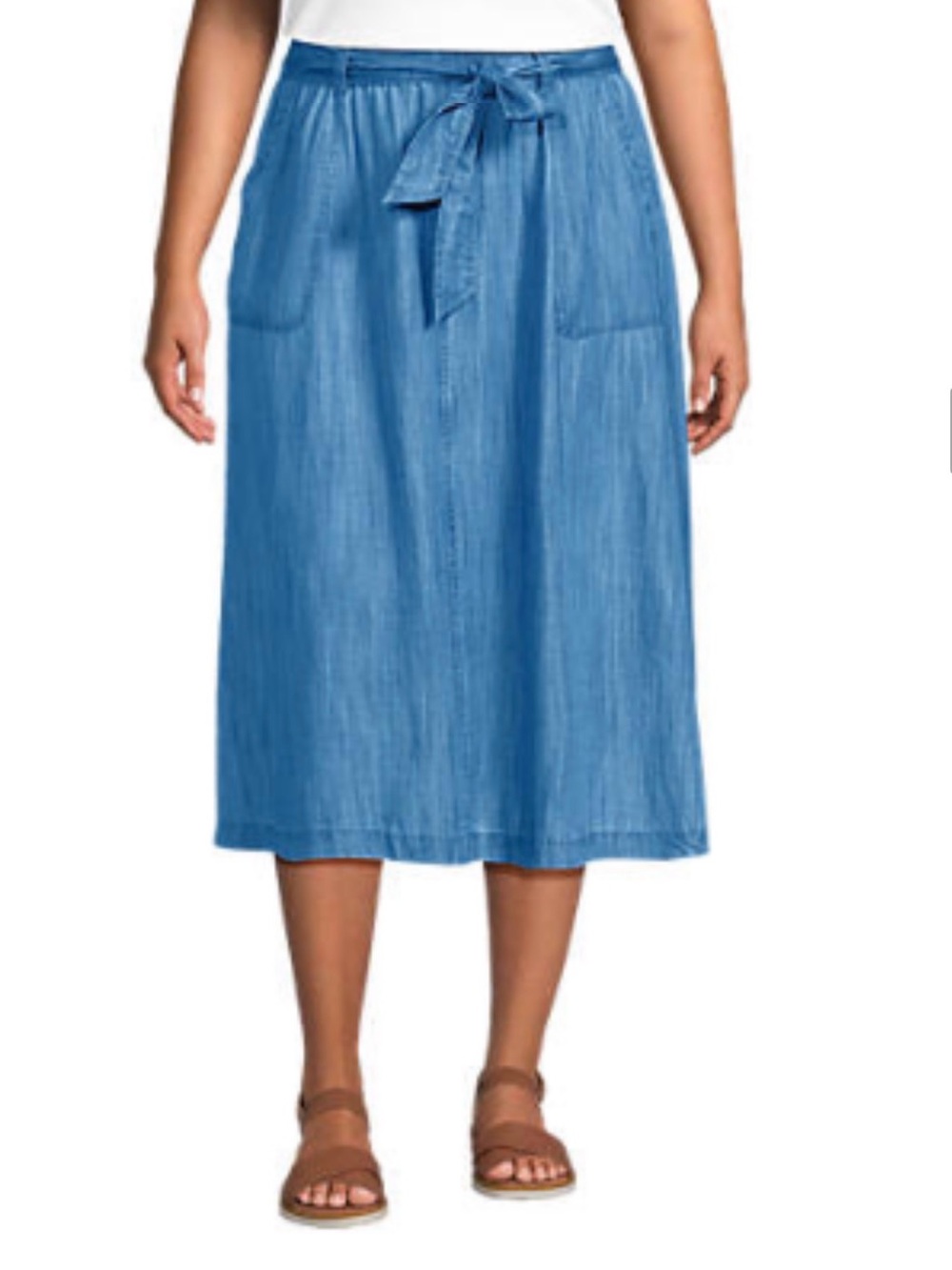 Lands End TENCEL Tie Waist Midi Skirt